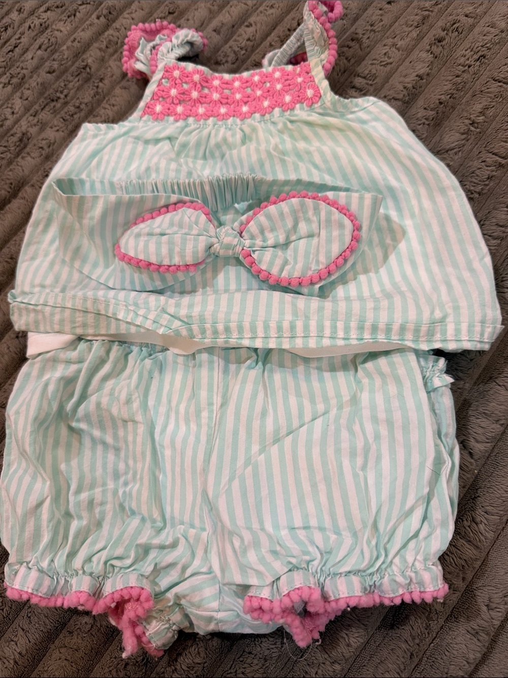 wonder nation Mint and White Stripe Girls' Pajama Set with Pink Trim